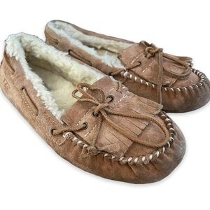 4 for $40 SALE! UGG Mandie Suede Moccasin Indoor/Outdoor Slippers, Tan, Size 6